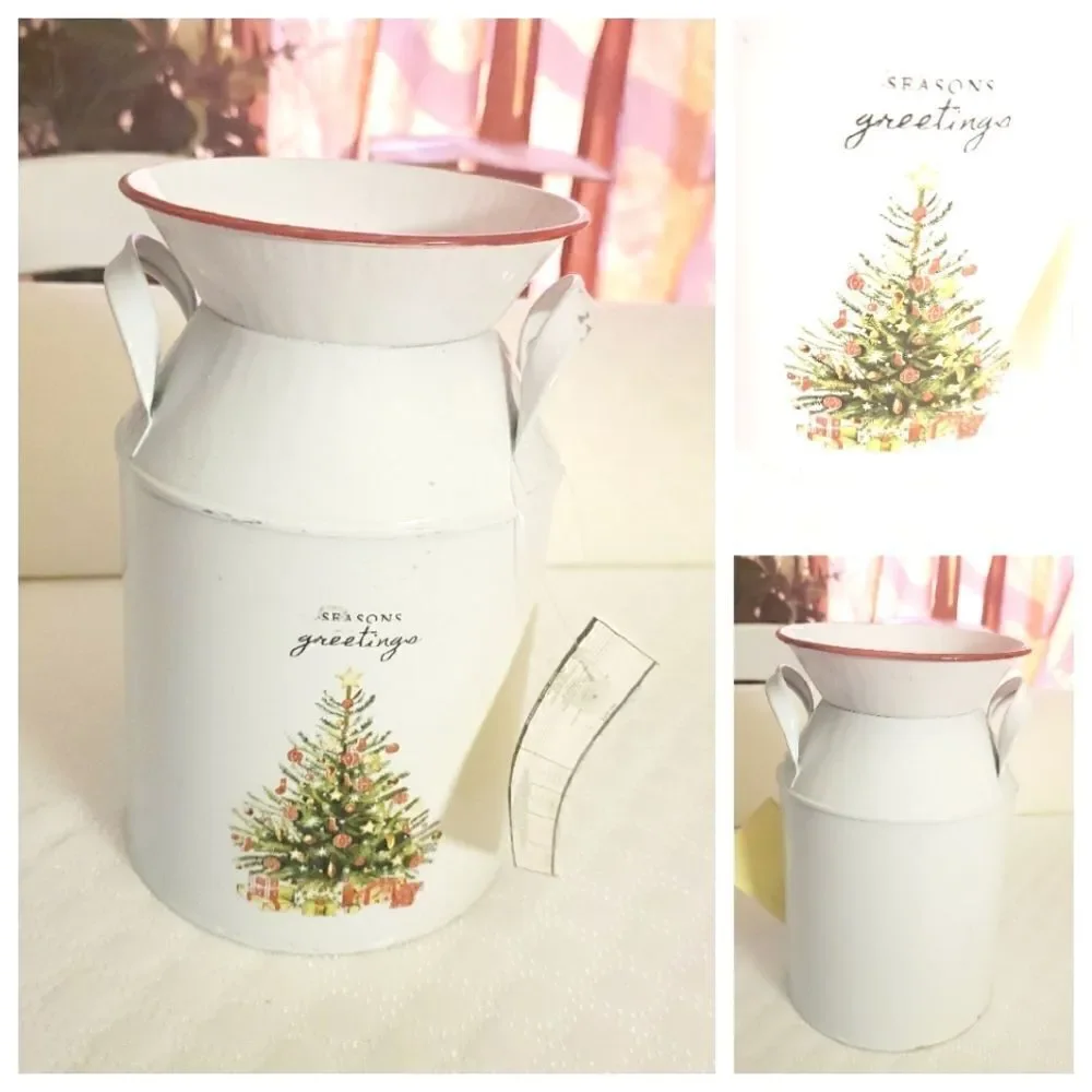 White Christmas Iron Milk Can